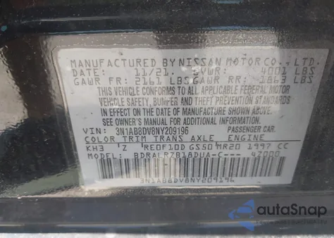 2022 Nissan Sentra Sr Xtronic Cvt from USA, damaged, VIN 3N1AB8DV8NY209196
